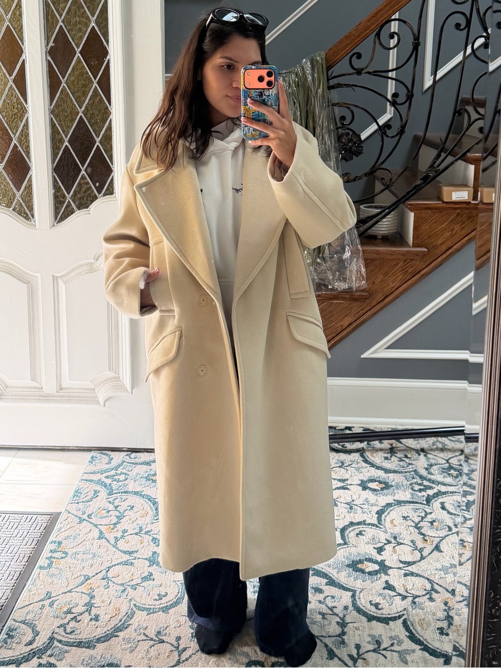 Zara Classic Cream Long Wool-Blend Coat - Women